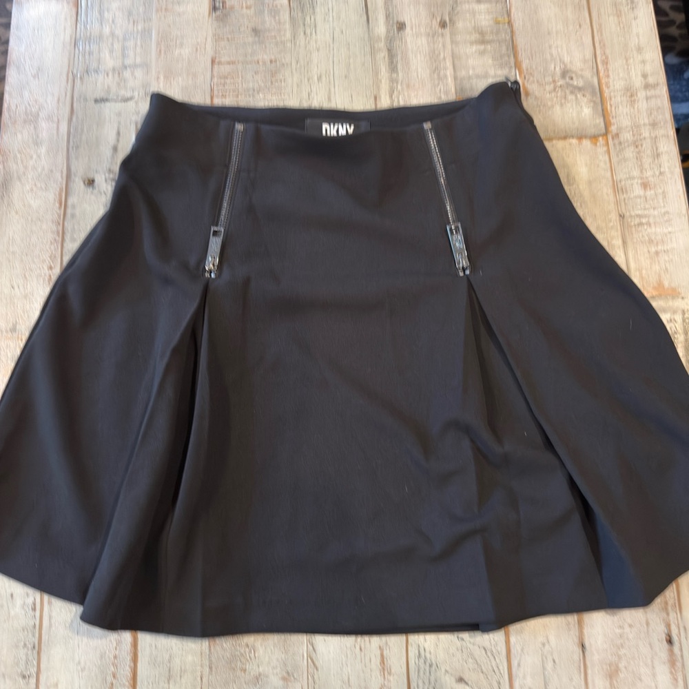 DKNY Black Skater Skirt with Zipper Accents